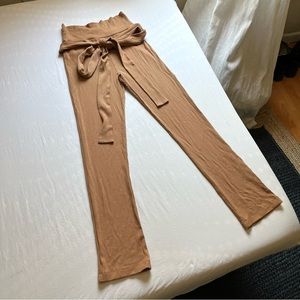 Reformation tan high rise belted slim straight leg pants